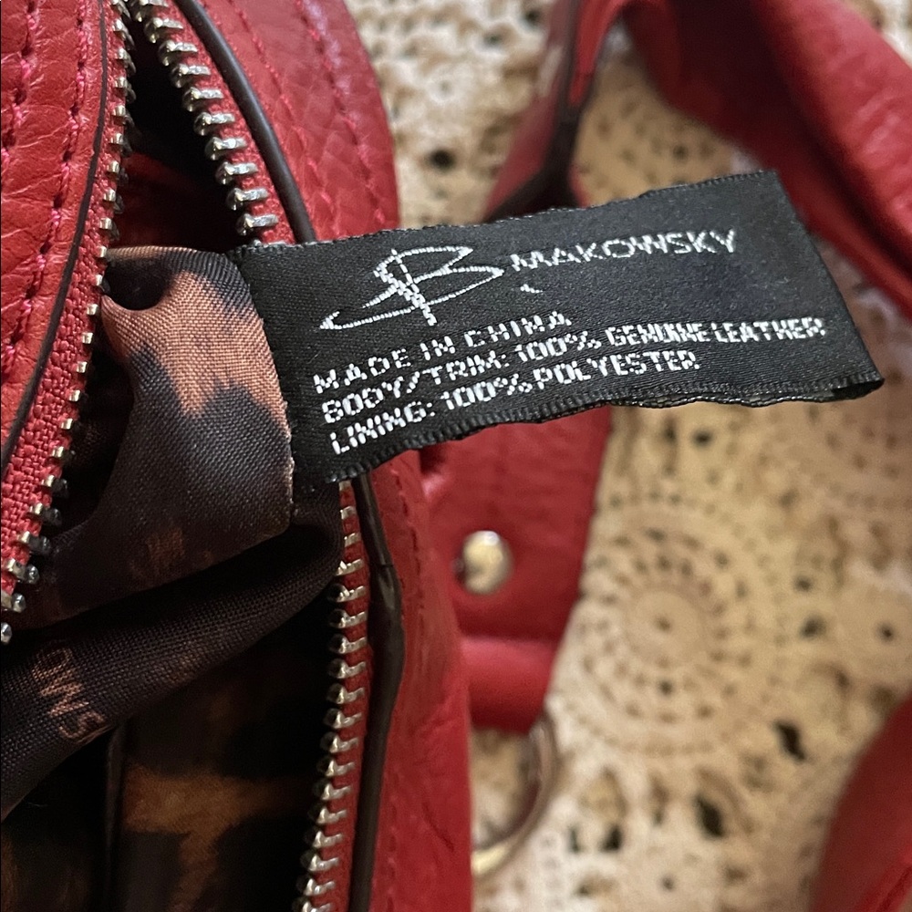 b. makowsky Red Leather Shoulder Bag with Silver Hardware - Picture 8 of 8